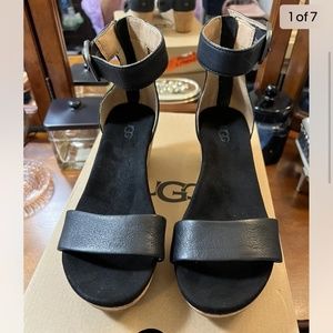 UGG W Zoe II Black Wedge Sandals Size 7.5 NWB